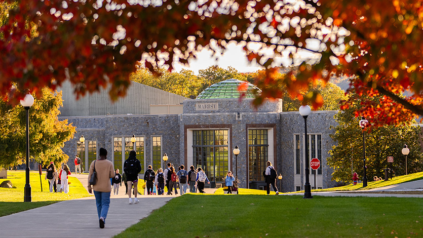 Image of campus featuring the Murray Student Center Rotunda in the fall.