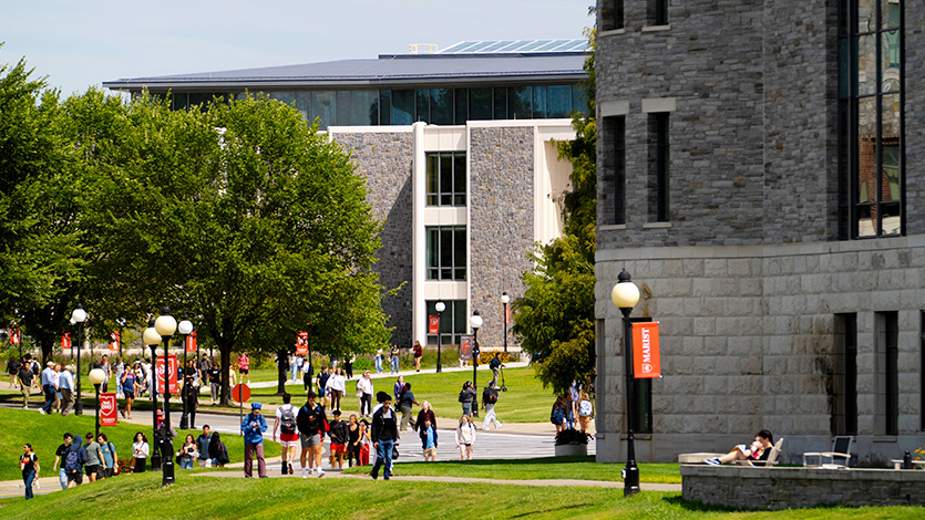 Image of students on campus on a beautiful sunny day.