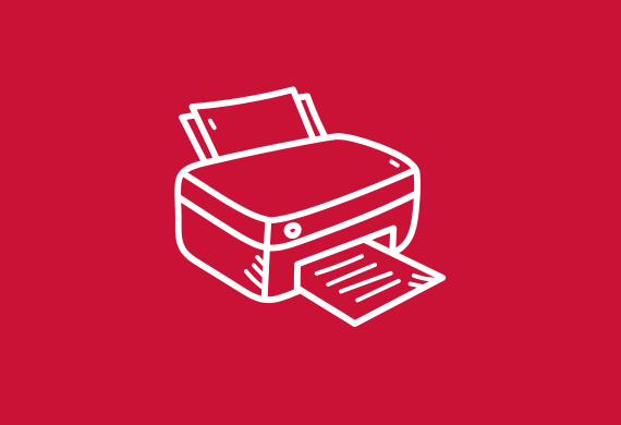 Marist Red Background with the image of a printer in white 