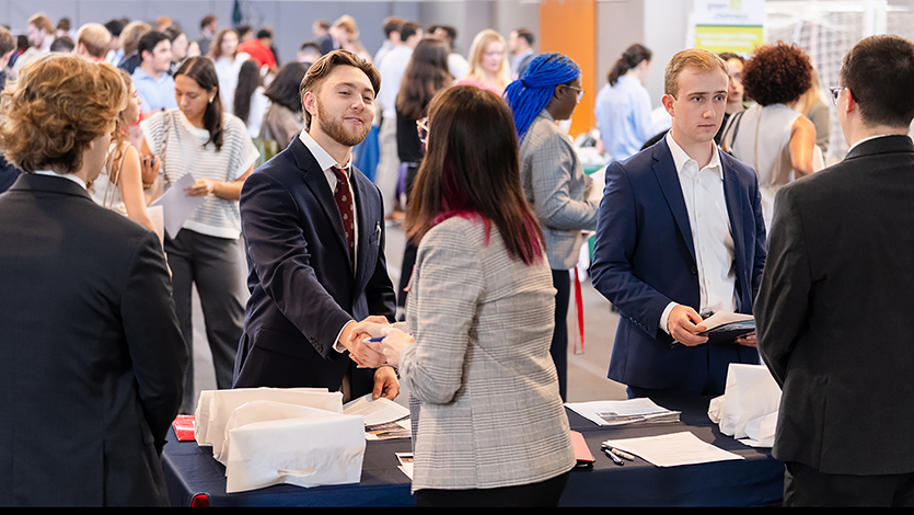 Image of students meeting employers at the Career and Internship Fair.