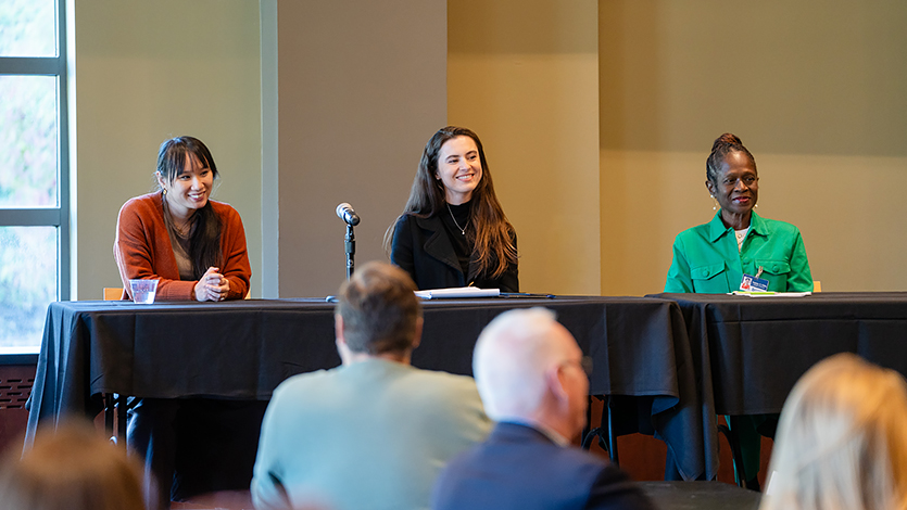 2025 Tarver panelists at 10 Years of Tarver event. (Left to right) Noelle Santelli-Snyder ’19, Eliza Patterson ’18, Nyhisha T. Gibbes. Photo by Nelson Echeverria/Marist University.