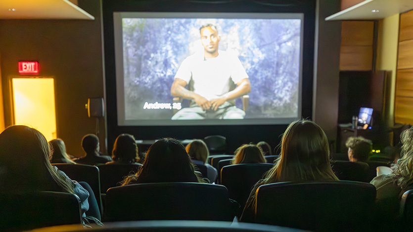 Marist University Image: Marist community members viewing the student-made documentary “Homelessness in Focus: Students for Hudson River Housing.” Photo by Emily Portnov ‘29/Marist University.