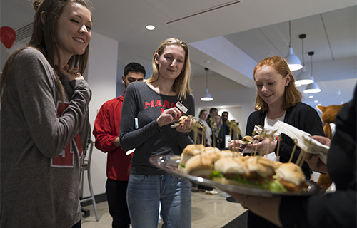 Eating in the new dining hall