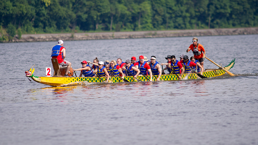Image of racers participating in Dragon Boat Race on Hudson River
