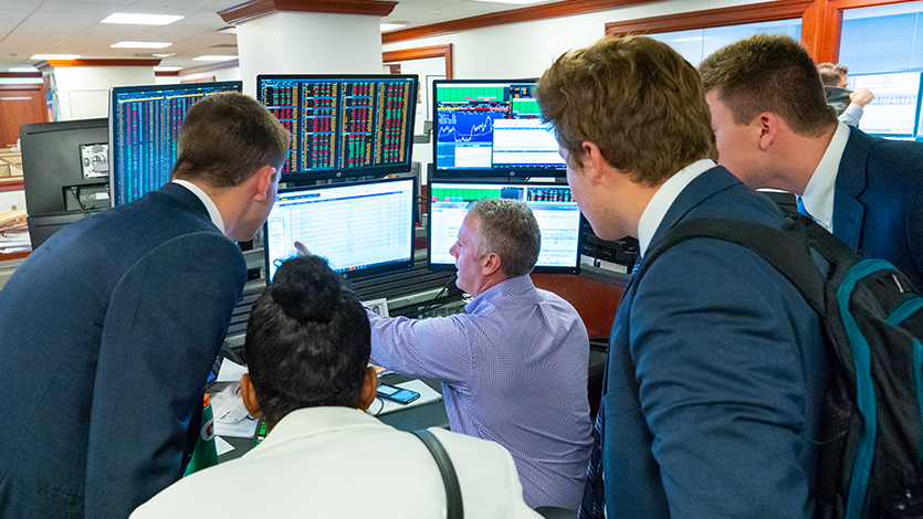 Students visiting the trading room at VOYA