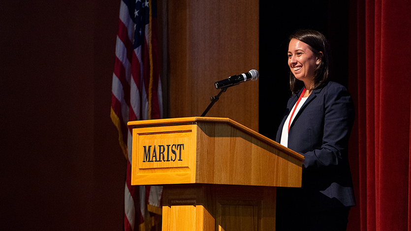 Dr. Amanda Bergold speaking at the 2019 Social Justice Conference
