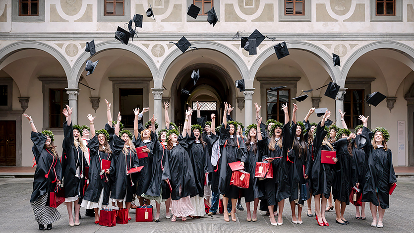 Image of Marist Italy graduates celebrating at Commencement ceremonies in Florence.