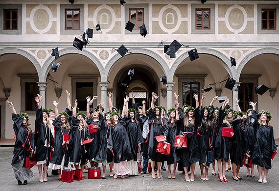 Image of Marist Italy graduates celebrating at Commencement ceremonies in Florence.