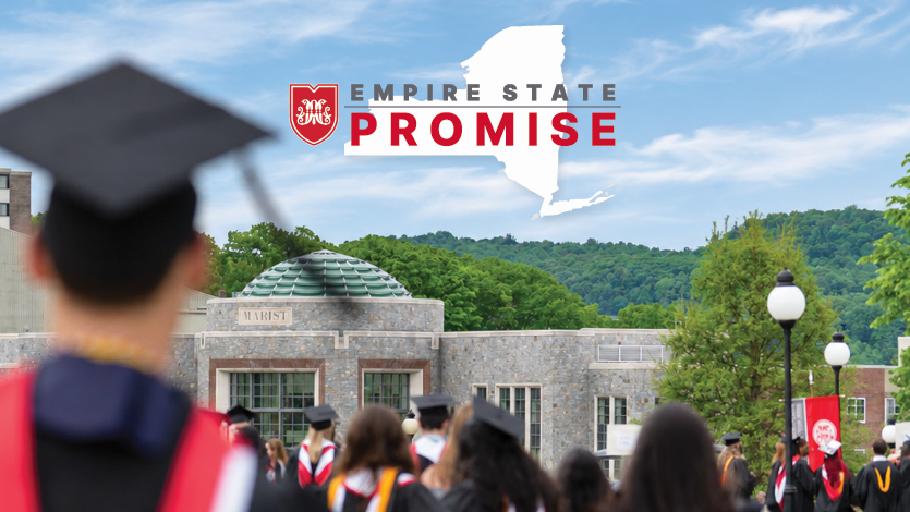Image of Student Center Rotunda with students in caps and gowns and 