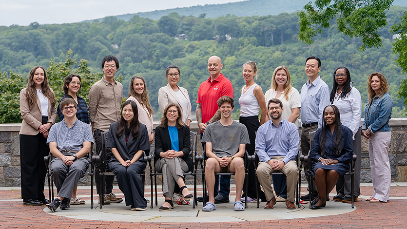 Image of new Marist faculty gathered outside Hancock Center.
