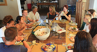 Italy students eating dinner together