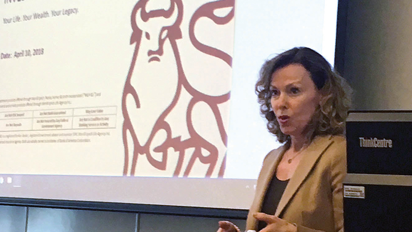 Alyssa Moeder '89 speaks to students at Marist