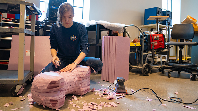 Emily Yen working on a piece at the Steel Plant on the Poughkeepsie, NY campus