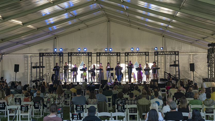 image of NYSAF at Marist College, outside and overlooking the Hudson River in 2021. 