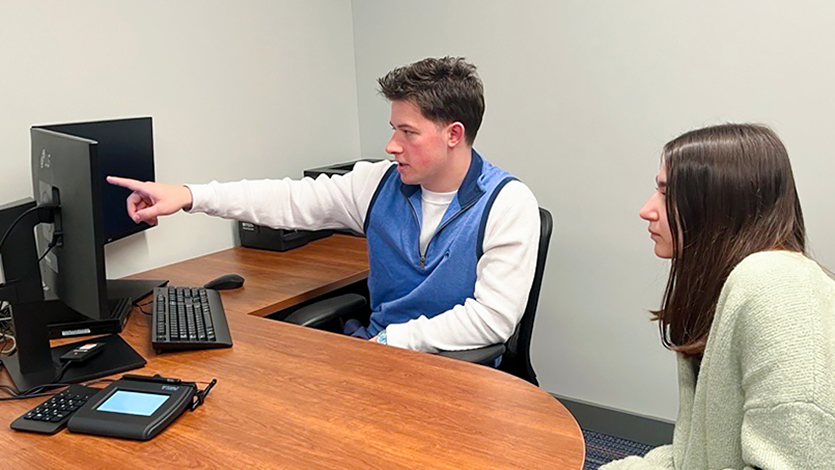 Image of students in the new Red Fox Financial offices.
