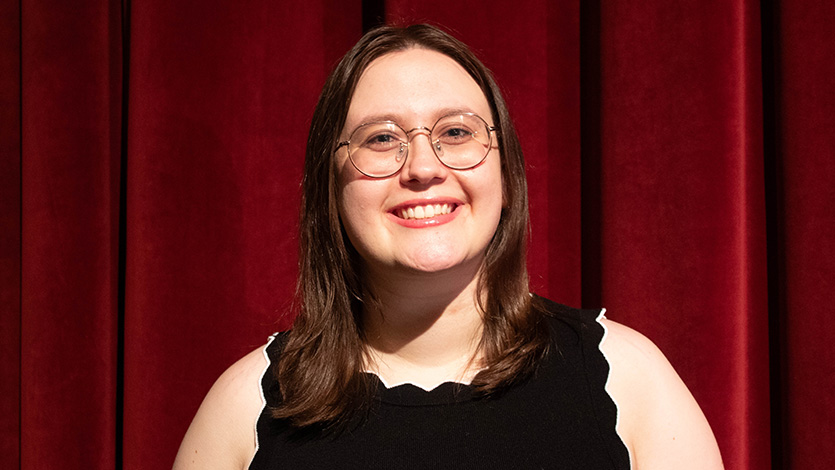Image of Rhiannon Moline ’25 in the Nelly Goletti Theatre. Photo by Karissa Lattin ’25. 