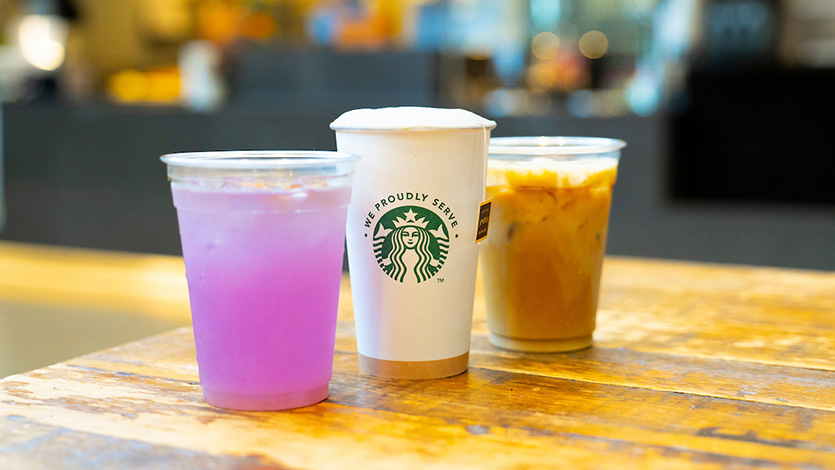 Image of drinks on table in the Steel Plant Cafe.