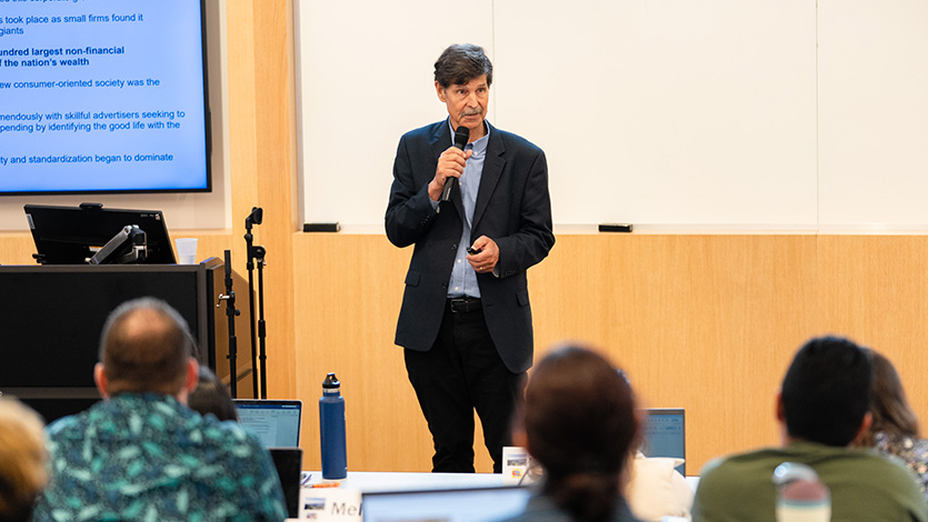 Image of Dr. David Woolner teaching in the Dyson Center.