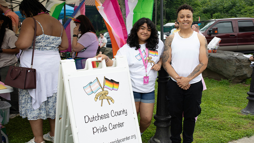 Image of Lizbeth Santos-Cruz '27 working at the Poughkeepsie Pride Parade.
