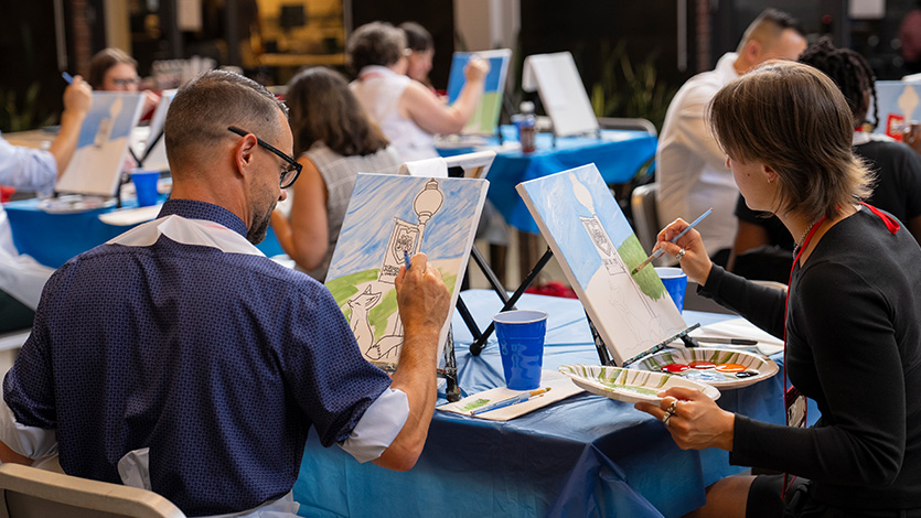 Image of faculty participating in an art party.
