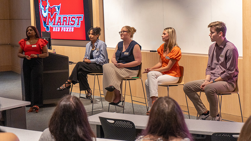 Image of a student panel answering questions.