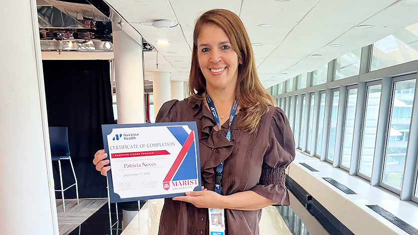Marist Physician Assistant Student Valerie DeLeon carefully follows sterile protocols before entering a surgical suite at Vassar Brothers Medical Center.