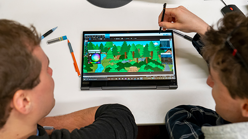 Students in the Capstone class of the Games and Emerging Media Program, a more advanced course taken after Game Design