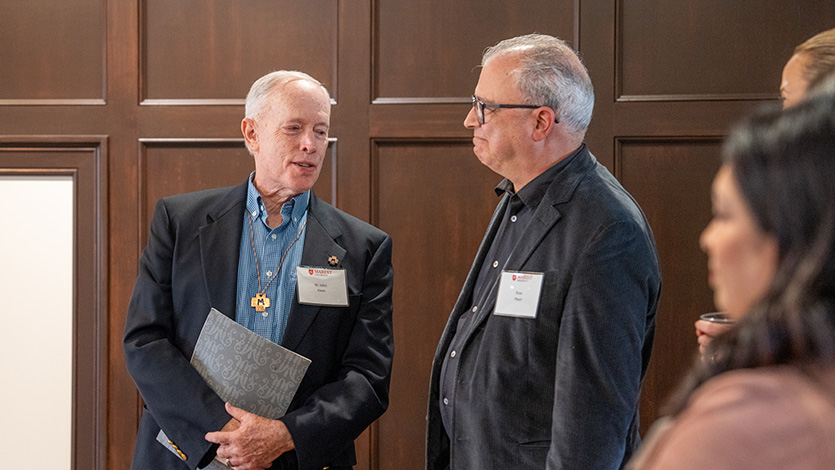 Image of Trustees Brother John Klein ’70 (left) and Ross Mauri '80/P'15 (right) at the dedication of Sammon House. Photo by Benson Delaney ’27/Marist University.