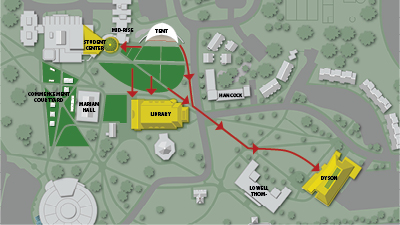 Image of campus green ceremony site evacuation map.