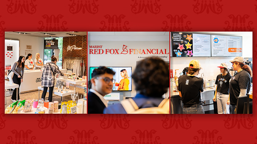 Side-by-side images of various hands-on learning opportunities at Marist.