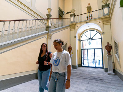 Image of students entering a residence hall in Florence, Italy.