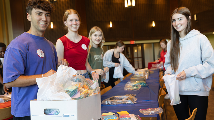 Image of Student volunteers help make community care kits for 9/11 Day. Photo by Emily&nbsp;Portnov '29/Marist University.