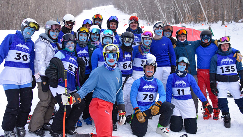 Marist University Image: The ski team dressed as Smurfs for their costume race.