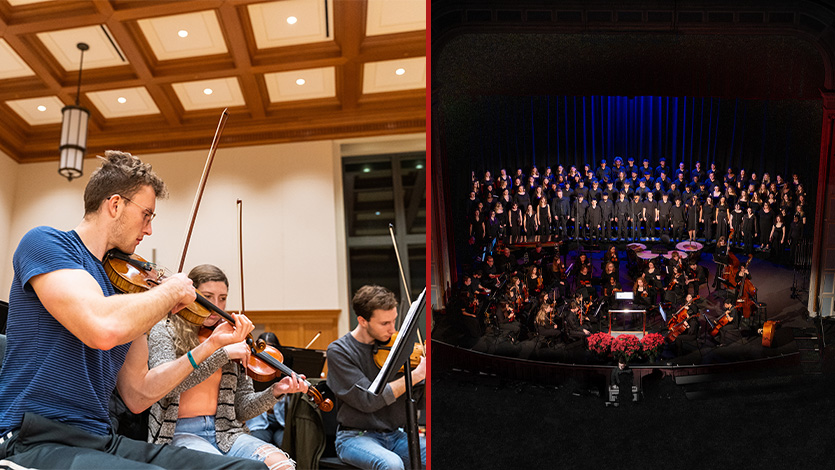 Image of students performing in Symphonic Hall and in the Bardavon.