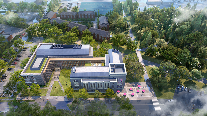 Rendering of aerial view of new Science and Health Complex.