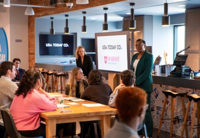 Image of Monica Richardson speaking to the student group.