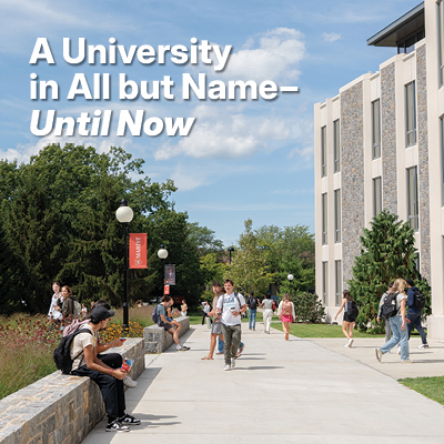 Image of the Marist University President's Report cover that reads 'A university in all but name - until now.'