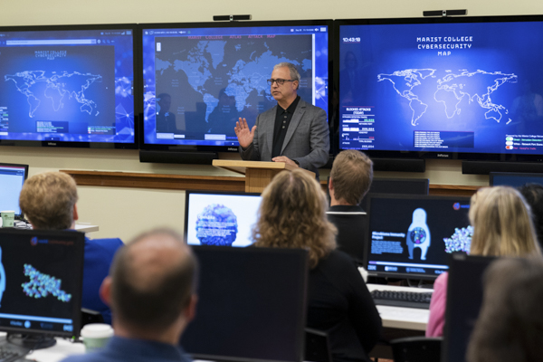 Marist University image: Ross Mauri speaks in the Dyson Center.