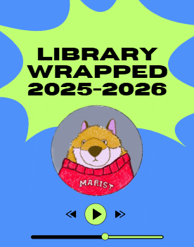 Jimmy the Fox is smiling slightly in a cozy sweater. Above his head are the words Library Wrapped.